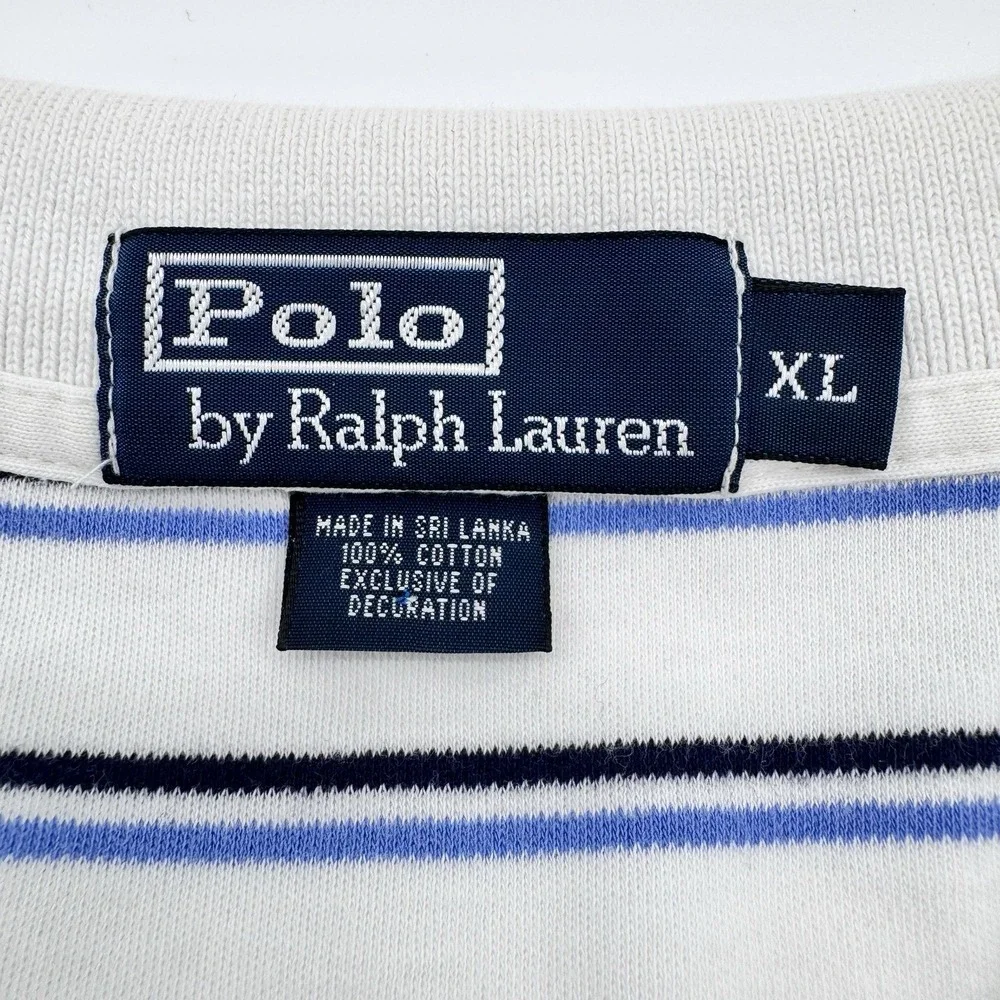Polo Ralph Lauren Stretch Fit Navy Blue White Striped Polo Shirt Men's‎ XL